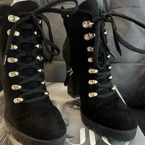 J Lo Women's Hannahlee Combat Boot High Heels Black worn less than 5 times